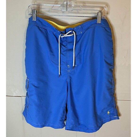 Vintage Polo Ralph Lauren Swim Trunks Mens XL Blue Mesh Lined Yellow Pony Used - Picture 1 of 6